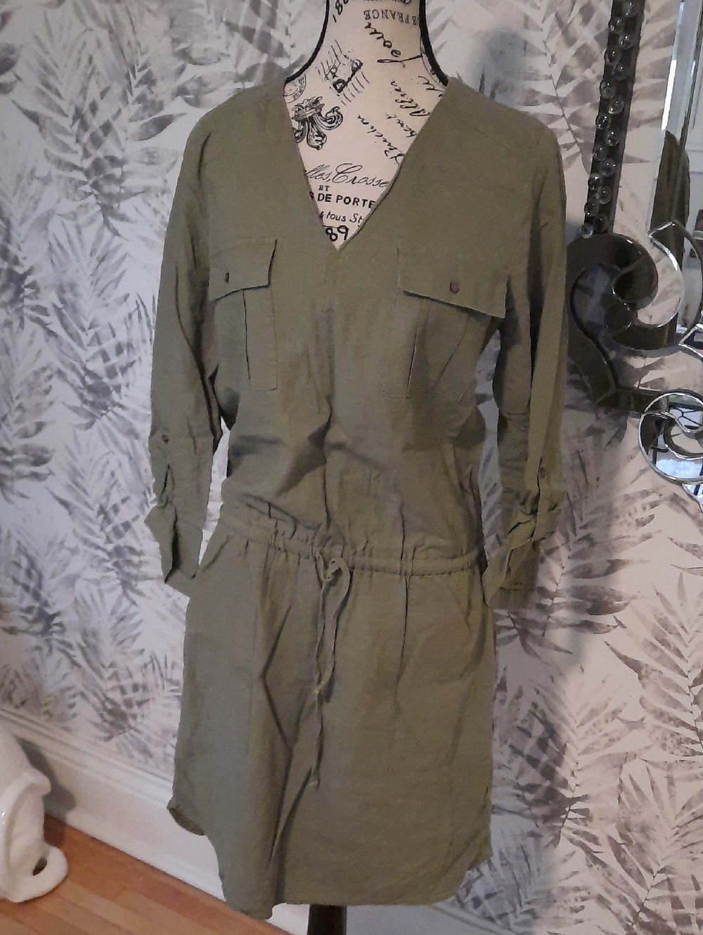 Joe Fresh Olive Utility Shirt Dress with Drawstring Waist